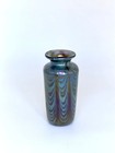 Blue Luster Vase With  Pulled Feather Design  Blown Glass By Saul Alcaraz