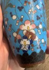 Pair 19th C  Japanese Cloisonne Enamel Bronze Vases Matte Blue Floral 6 
