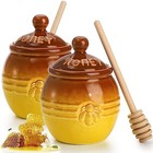 2 Pack Ceramic Honey Pot With Dipper And Lid  12 Oz Yellow Honey Jar Bee