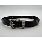 Vintage Fossil Black Leather Western Concho Studded Belt Silver Buckle Size S