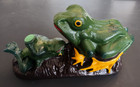 Vintage-style Cast Iron Mechanical Coin Bank     Two Frogs  Working Condition