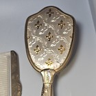Vintage Vanity Dresser Set Mirror Brush Comb Gold Tone Floral Ornate Engraved 3p