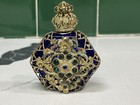 Vtg Czech Glass Perfume Bottle W ornate Intricate Gold-tone Filigree Rhinestones