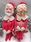 Santa Mrs Claus Christmas Knee Hugger Large Red White Elf Ornament japan vtg lot