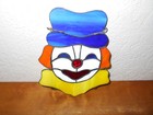 Vtg Clown Face Multi-color Stained Glass Hanging Clown 8  X 6 5  W chain