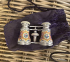 Antique Lemaire Enamel Opera Glasses Pink Floral With Original Purple Bag