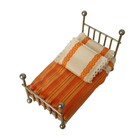 Vintage Dollhouse Brass Metal Bed Frame Lundby Mattress Quilt Pillows 1970s