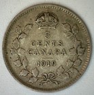 1919 Canada Silver Five Cents Very Good Circulated 5c Vg Canadian Coin George V