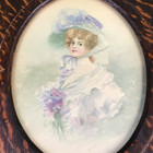 19thc Antique Miniature Folk Art Watercolor Portrait Painting Of Victorian Woman