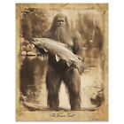 Vintage Sasquatch Bigfoot Art Print Brown Trout Fly Fishing Cabin Wall Decor