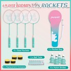 Badminton Rackets Set Of 4 With Shuttlecocks Grip Tapes Carrying Bag Lightweight