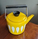 Vintage Mid Century Cathrineholm Bright Yellow Enamel Lotus Tea Kettle Pot As Is
