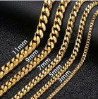 18k Gold Filled Necklace Cuban Curb Chain 18-32  Inch Men Women  3-11mm