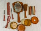  e669  Vintage 9 Piece Vanity Dresser Set Mirror Brush Jars Comb File Pearl Pink