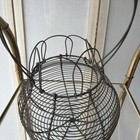 Vintage French Round Wire Metal Egg Basket W  Handle  4   across Opening X 12    H