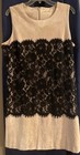 Calvin Klein Size 14 Beige black Floral Lace Overlay Sheath Dress Lined Zip