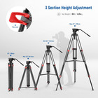 Basic 74  Video Tripod With Fluid Head   Metal Camera Tripod With Smooth Frictio