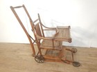 Antique Victorian Oak Convertible  High Chair Baby Stroller Iron Wheels