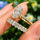 11ctw Oval Cut Vvs1 Moissanite Bridal Set Engagement Ring 14k Yellow Gold Plated
