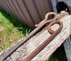 Antique Hand Forged Steel Camp Fire Poker And Pot Holder Stake W Rope Decor