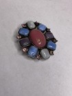 Floral Glass Cabochon Brooch Pin Silver Tone Multicolor Pink Costume Jewelry