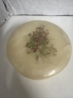 Vintage Floral Alabaster Hinged Stone Trinket Box 4    Purple Flowers