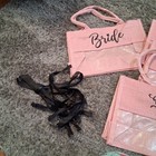 Set Of 7 Bride Bridesmaid Pink Jute Tote Bags Favor Gift Wedding Party Shower
