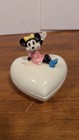 Vintage Minnie Mouse Heart Shaped Trinket Box Ceramic Disney Japan