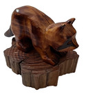 Vintage Small Hand-carved Wooden Raccoon Stump Signed Numbered 5 99 Mary Russell