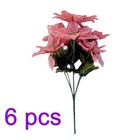 6 Pack Artificial Poinsettia Bushes  13 8 Inch Faux 7 Stems Christmas Red Poi   