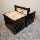 Vtg Fold Out Accordion Wood Sewing Box Organizer Filled W  Sewing Supplies