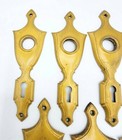 Lot Of 7 Antique Vintage Steel Ornate Door Knob Back Plates Painted Gold