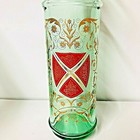 Old Fitzgerald Bourbon Whiskey Decanter Green Glass Red Shield Gold Scroll Vtg