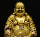 16 9  Old Tibet Purple Bronze 24k Gold Gilt Happy Laugh Maitreya Buddha Statue