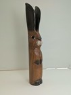 Large Vintage Hand Carved Wooden Rabbit Hare Sculpture 19  Folk Art