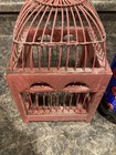 Vintage Dome Bird Cage Sm  6x6x13 Bottom Opening Red Wood   Wire Victorian Style