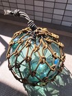 Vintage Large Japanese Glass Fishing Float Buoy Ball Net Light Blue 9   