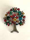 Colorful Tree Of Life Rhinestone Silver Tone Crystal Fashion Brooch Pin B81