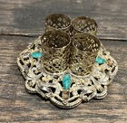 Vtg Regency Style 4 Tube Filigree Lipstick Holder Footed Gold Tone Rhinestone