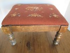 14  Vintage Wood Foot Stool With Needlepoint Upholstery Stamped Feb 40