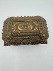 Vintage Ornate Gold Jewelry Trinket Box Roses Footed Casket Japan Velvet Lined