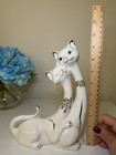 Vintage Mcm Porcelain Pair Of Cats Figurine Red   White Shabby Chic