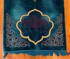 Beautiful Design Turkish Prayer Mat Janamaz Musallah Rug 40x26    Blue Aqua Fringe