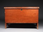 C 1800 Country Primitive Stained Red Square Nail Miniature Blanket Chest 24 5 