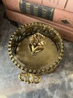 Vintage Ormolu Gold Flower Filigree Beveled Glass 3  Round Jewelry Trinket Box