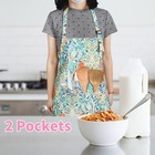 2 Pack Floral Aprons With Pocket Adjustable Kitchen Cooking Aprons For Women