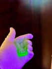 Vintage Uranium Shot Glass     Smooth Green Depression Glass     Glows Under Uv     2 