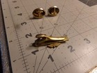 Unsigned Caduceus Medical Cufflinks Tie Tack Set Gold Tone