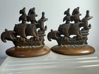 Vintage Solid Brass Bookends Pirate Clipper Ship Schooner Nautical Boat