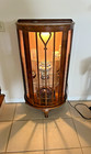 Art Deco China Cabinet Curio Curved Locking Door Two Glass Shelves Lighted
